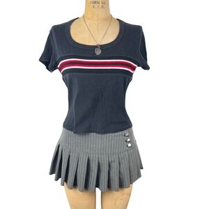 90's Dark Academia Baby Tee Striped Chest Sz S Preppy Minimalistic Retro